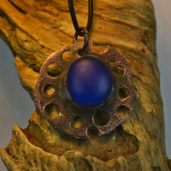 Antiqued Purple-Blue Round Sea-glass necklace - Picture 1 of 4